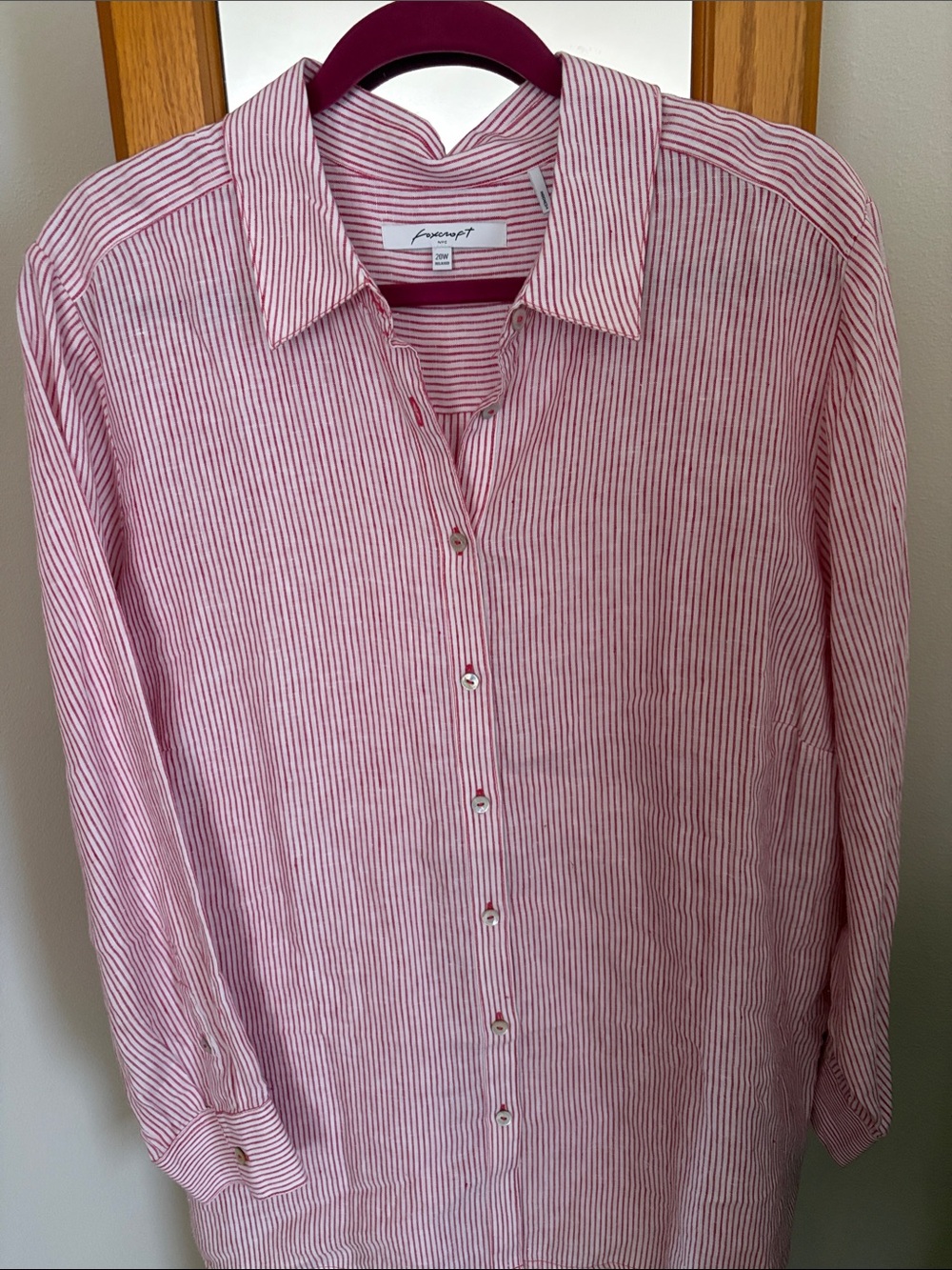 Foxcroft Red and White Striped Casual Button-Down Shirt